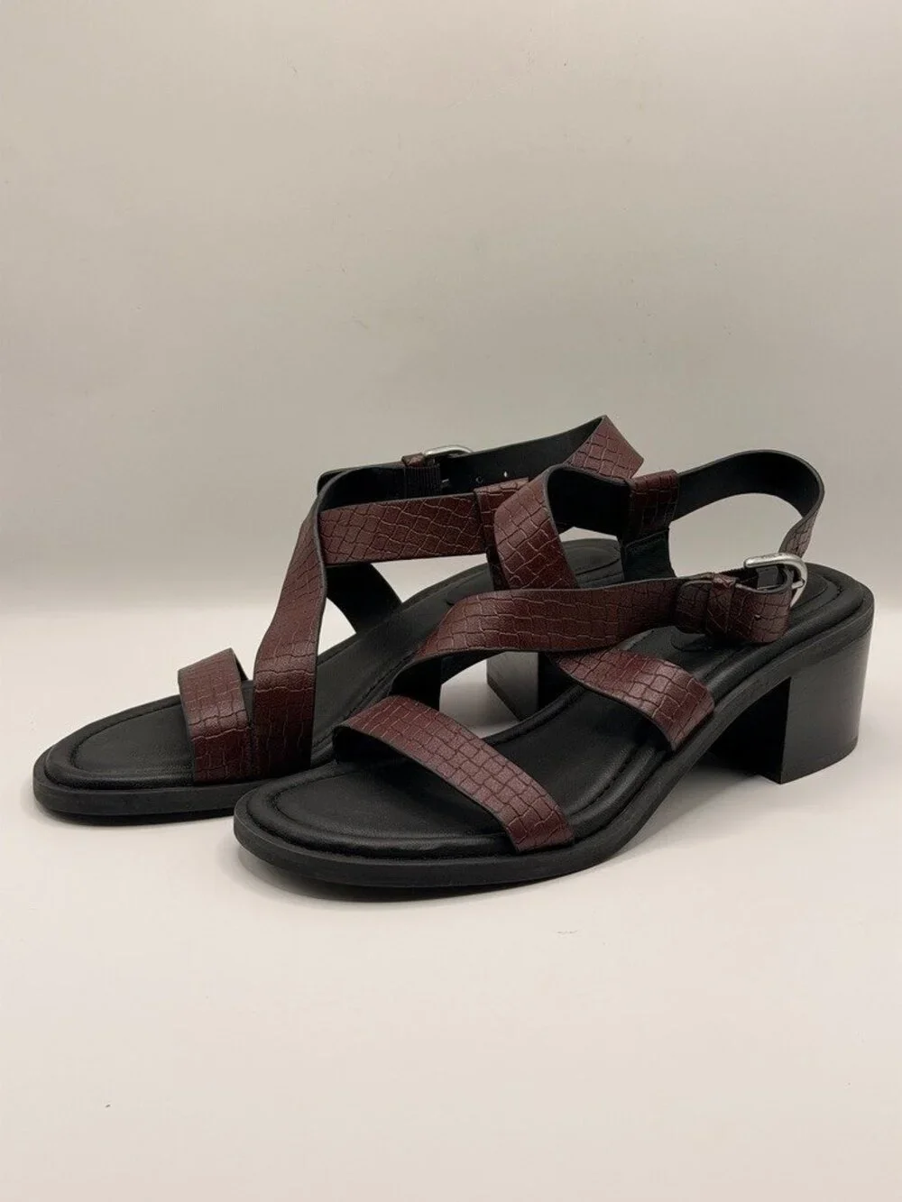rag & bone Women Geo Winebktw Ankle Leather Strap Heel Sandal Sz EU 39.5 US 9.5